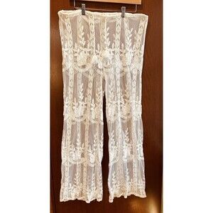 Lulus White Lace Wide Leg Pants Womens Medium Boho Sheer Floral Festival Bridal